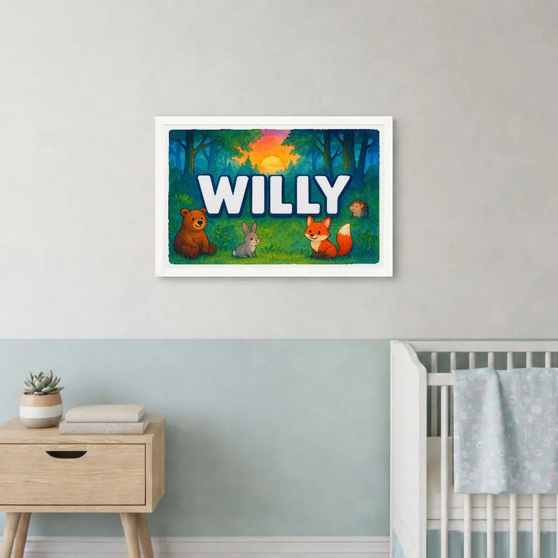 Willy Name Art - Forest Friends personalized wall print for kids