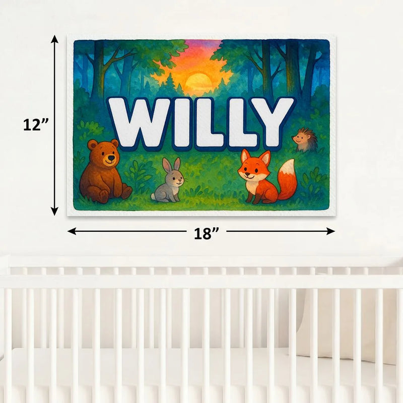 Willy Name Art - Forest Friends personalized wall print for kids