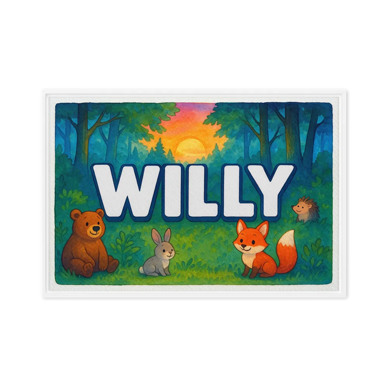 Willy Name Art - Forest Friends personalized wall print for kids