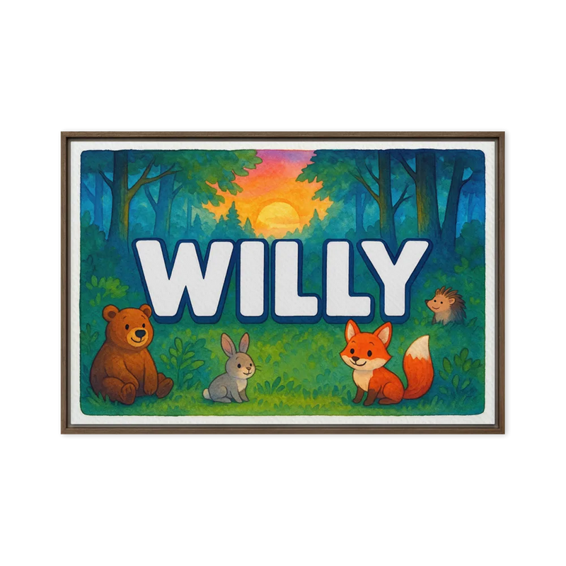 Willy Name Art - Forest Friends personalized wall print for kids
