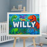 Willy Name Art - Dinosaur Adventure personalized wall print for kids
