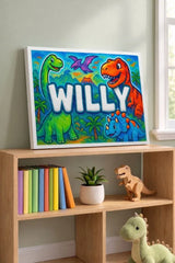 Willy Name Art - Dinosaur Adventure personalized wall print for kids