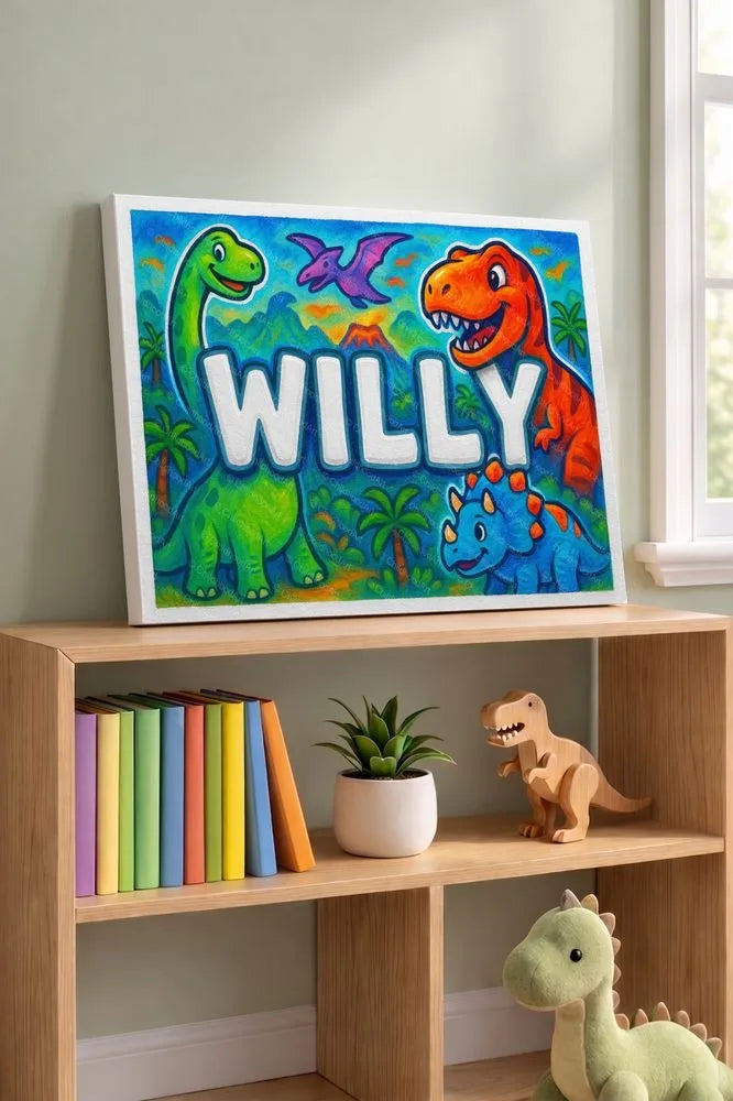 Willy Name Art - Dinosaur Adventure personalized wall print for kids