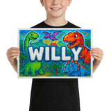 Willy Name Art - Dinosaur Adventure personalized wall print for kids