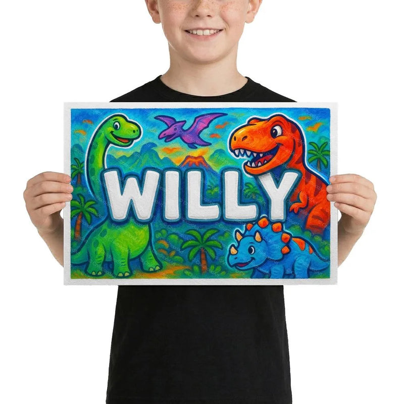 Willy Name Art - Dinosaur Adventure personalized wall print for kids