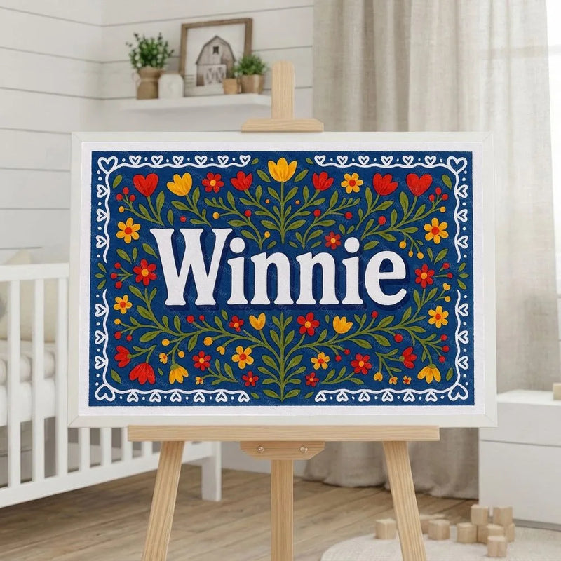 Winnie Name Art - Floral Farmhouse personalized wall print for kids