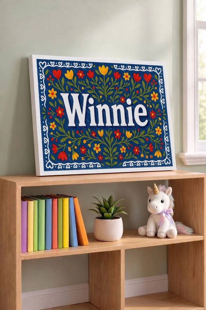 Winnie Name Art - Floral Farmhouse personalized wall print for kids