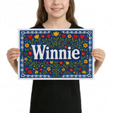 Winnie Name Art - Floral Farmhouse personalized wall print for kids