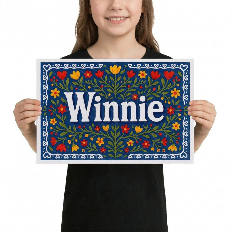 Winnie Name Art - Floral Farmhouse personalized wall print for kids