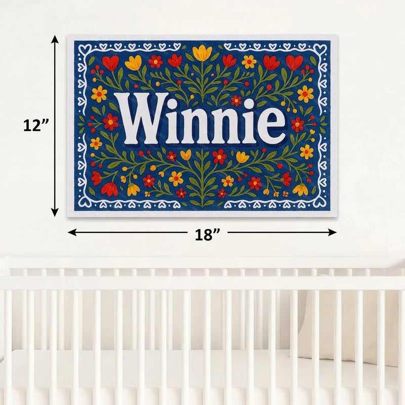 Winnie Name Art - Floral Farmhouse personalized wall print for kids