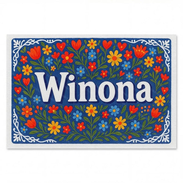 Personalized Winona name art print in the Floral farmhouse style