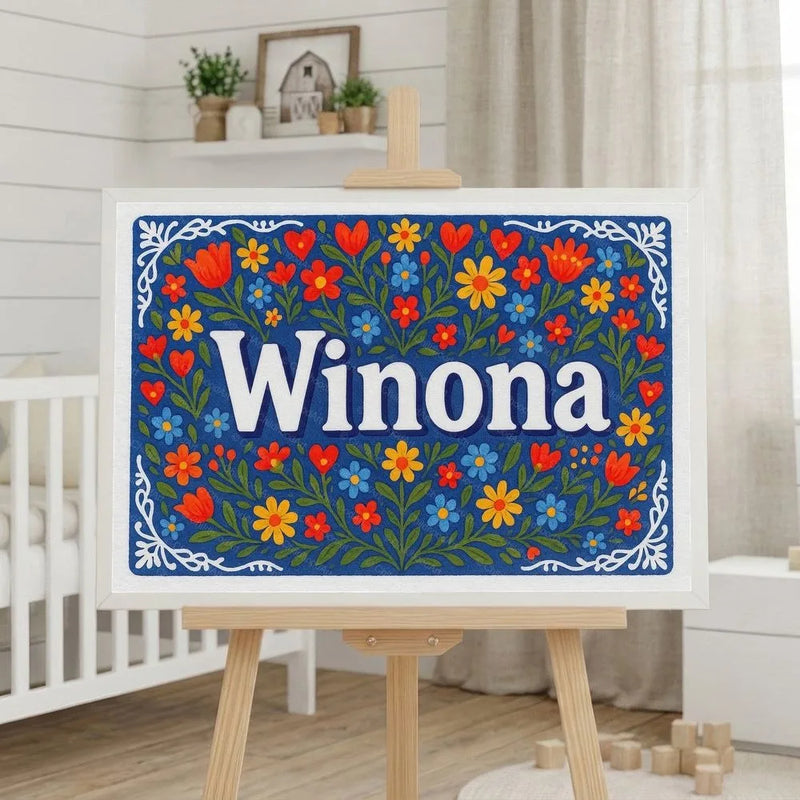 Winona Name Art - Floral Farmhouse personalized wall print for kids