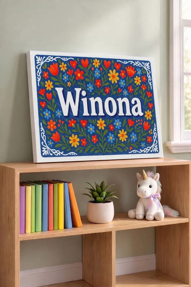 Winona Name Art - Floral Farmhouse personalized wall print for kids