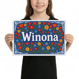 Winona Name Art - Floral Farmhouse personalized wall print for kids