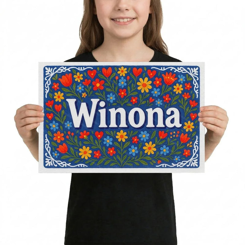 Winona Name Art - Floral Farmhouse personalized wall print for kids