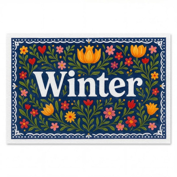 Personalized Winter name art print in the Floral farmhouse style