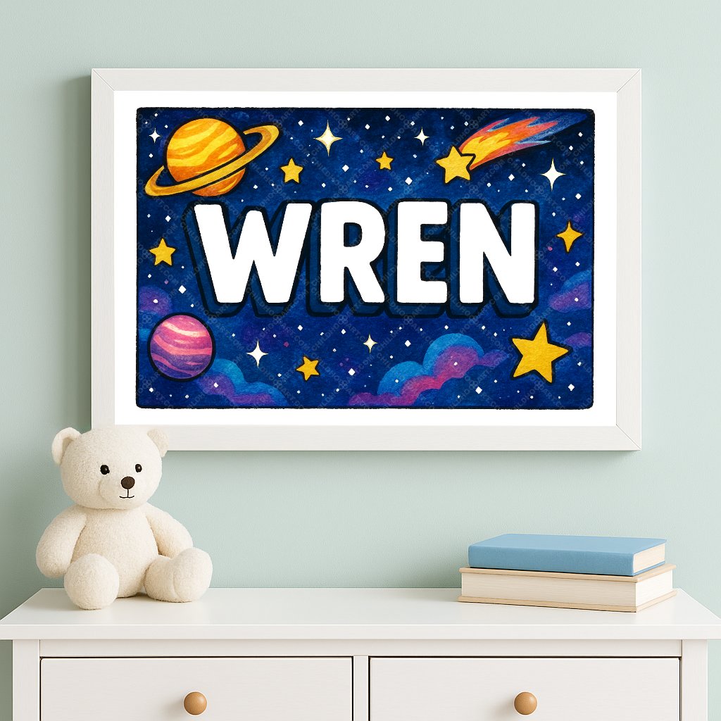 Personalized space name art for Wren