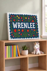 Wrenlee Name Art - Floral Farmhouse personalized wall print for kids