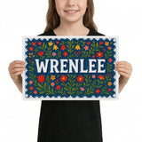 Wrenlee Name Art - Floral Farmhouse personalized wall print for kids
