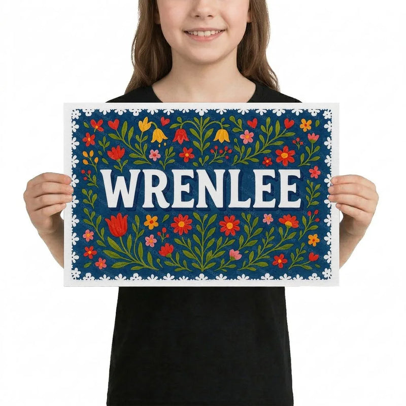 Wrenlee Name Art - Floral Farmhouse personalized wall print for kids