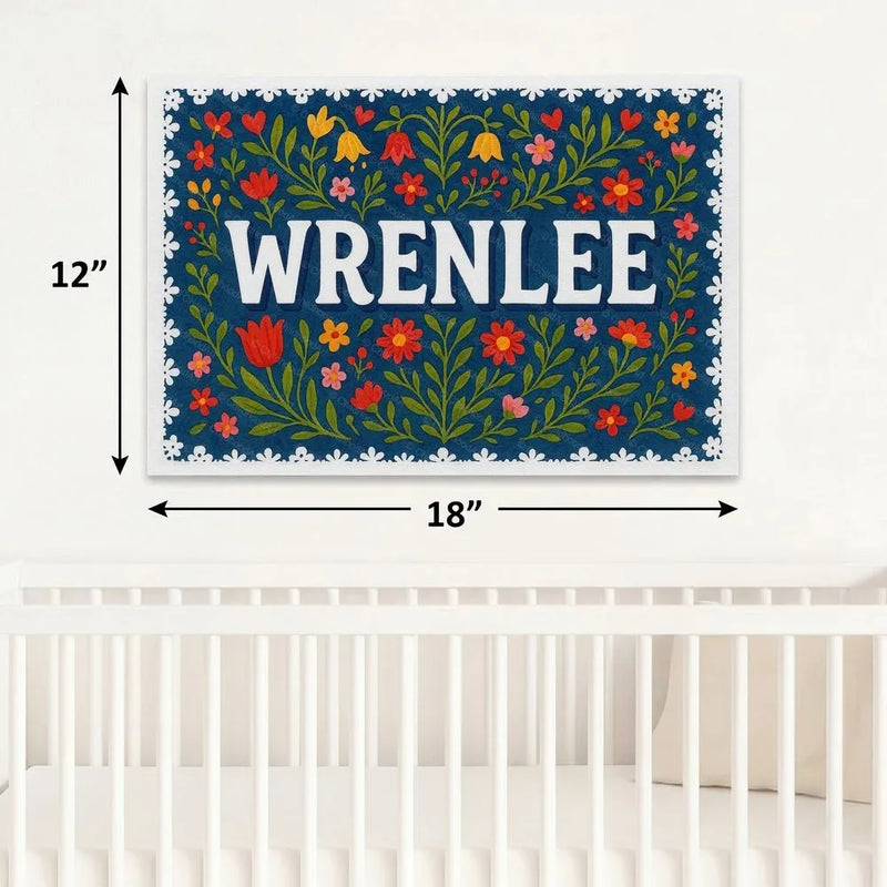 Wrenlee Name Art - Floral Farmhouse personalized wall print for kids