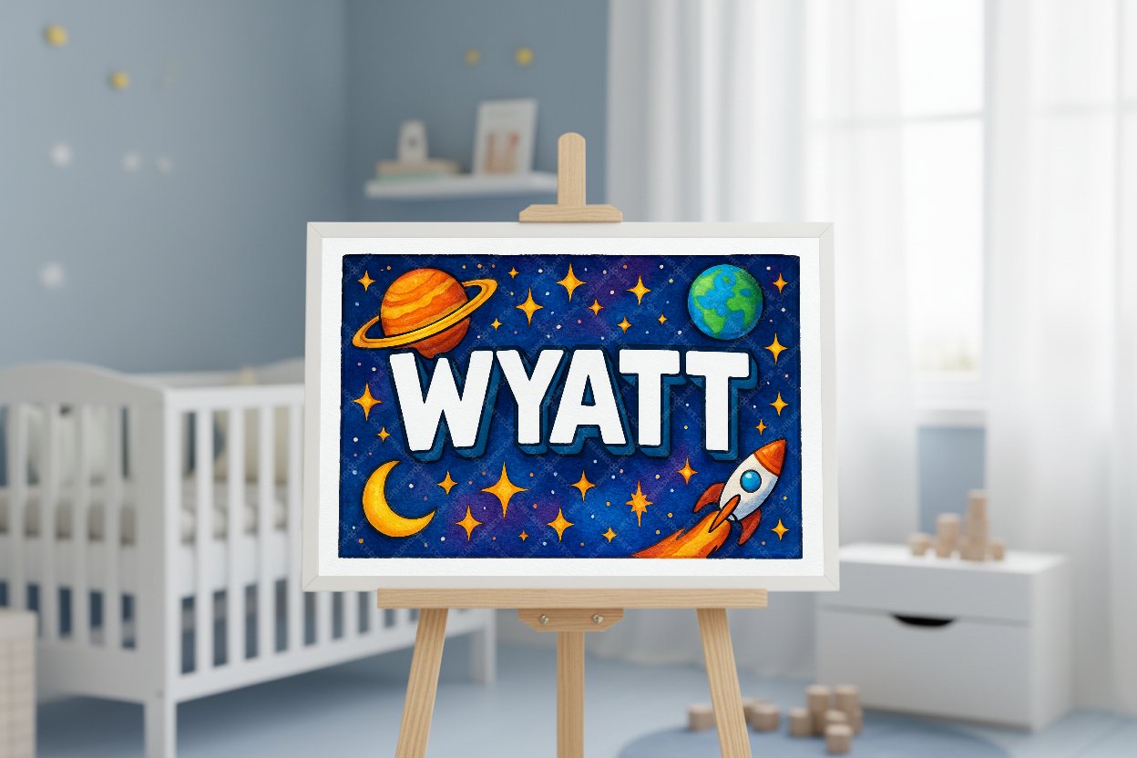 Personalized space name art for Wyatt