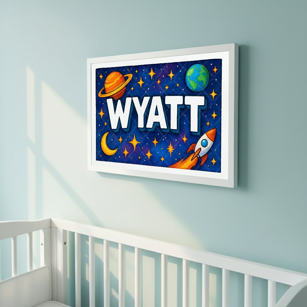 Personalized space name art for Wyatt