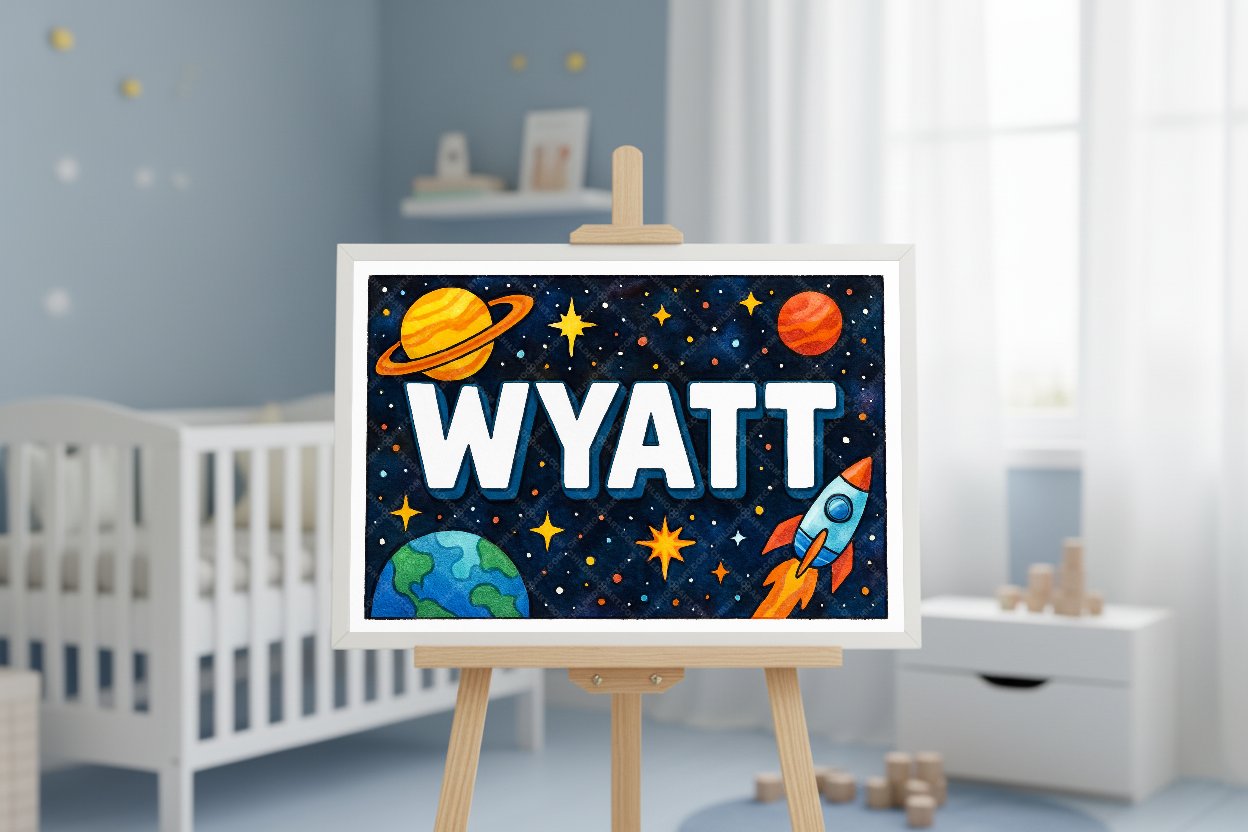 Personalized space name art for Wyatt