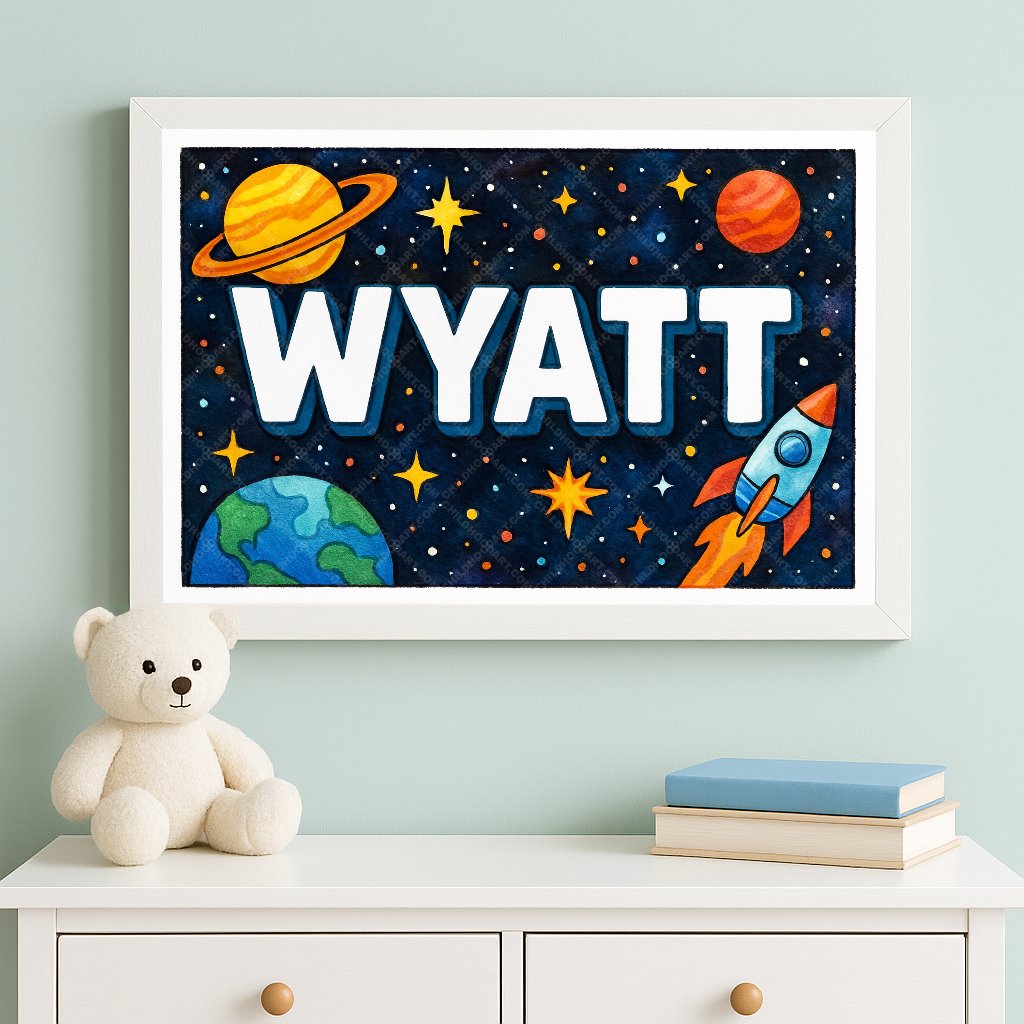 Personalized space name art for Wyatt