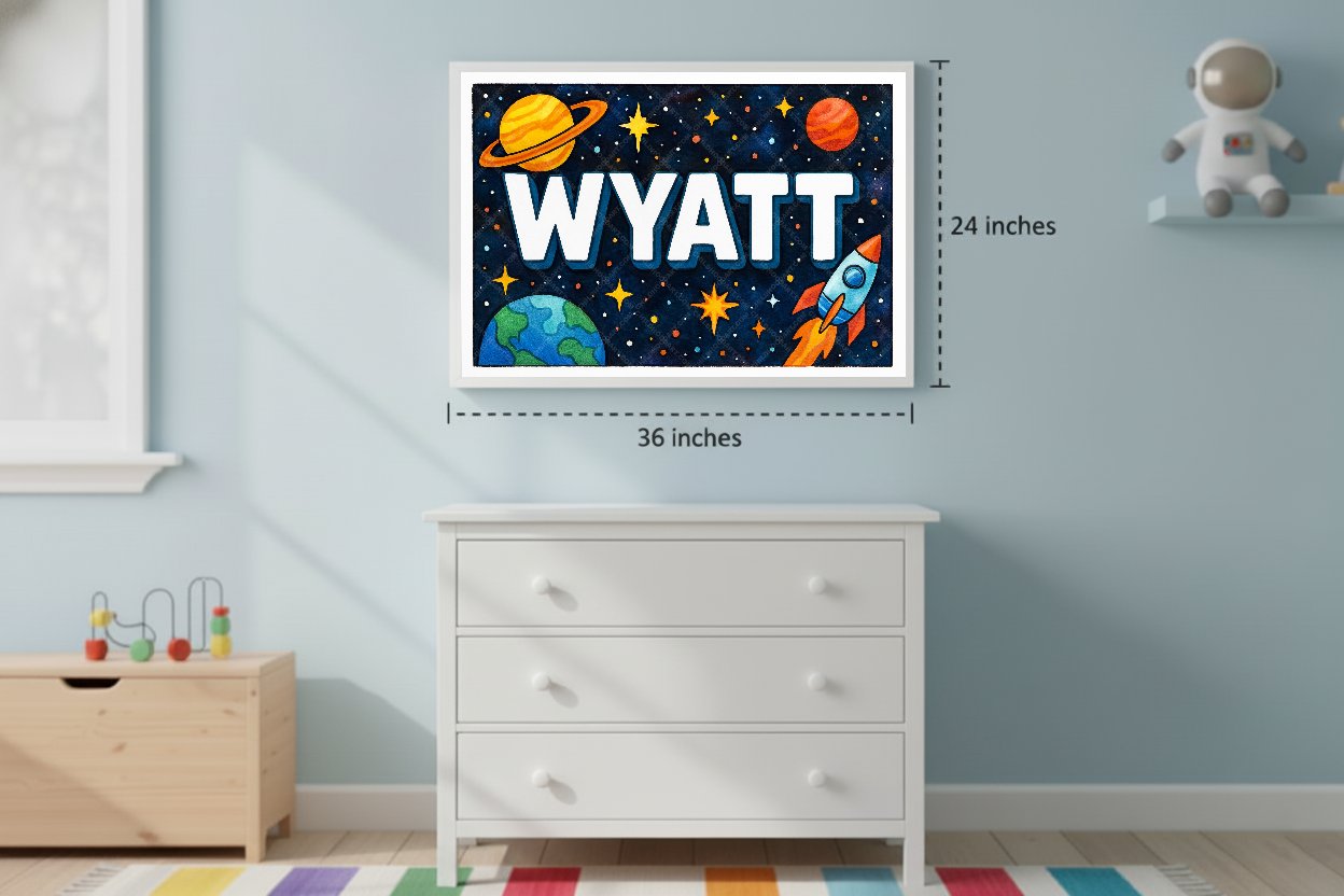 Personalized space name art for Wyatt