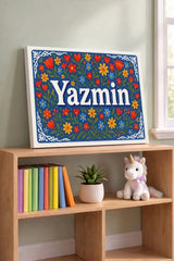 Yazmin Name Art - Floral Farmhouse personalized wall print for kids