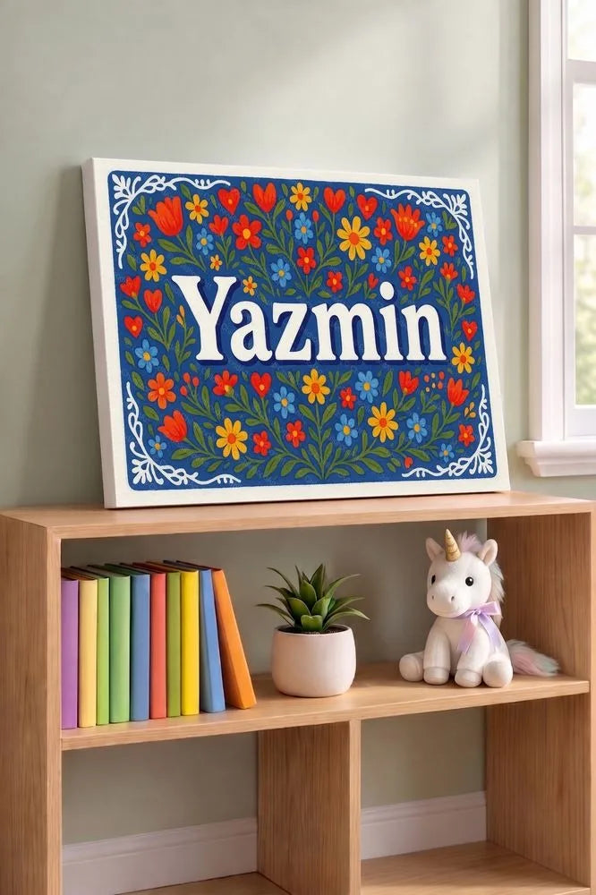 Yazmin Name Art - Floral Farmhouse personalized wall print for kids