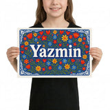 Yazmin Name Art - Floral Farmhouse personalized wall print for kids