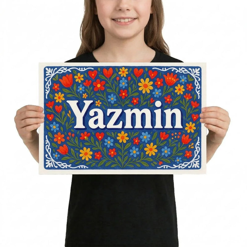 Yazmin Name Art - Floral Farmhouse personalized wall print for kids