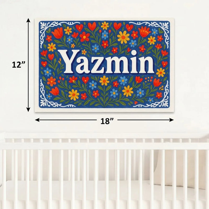 Yazmin Name Art - Floral Farmhouse personalized wall print for kids