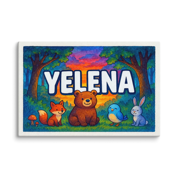Personalized Yelena name art print in the Forest friends style