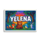 Yelena Name Art - Forest Friends personalized wall print for kids