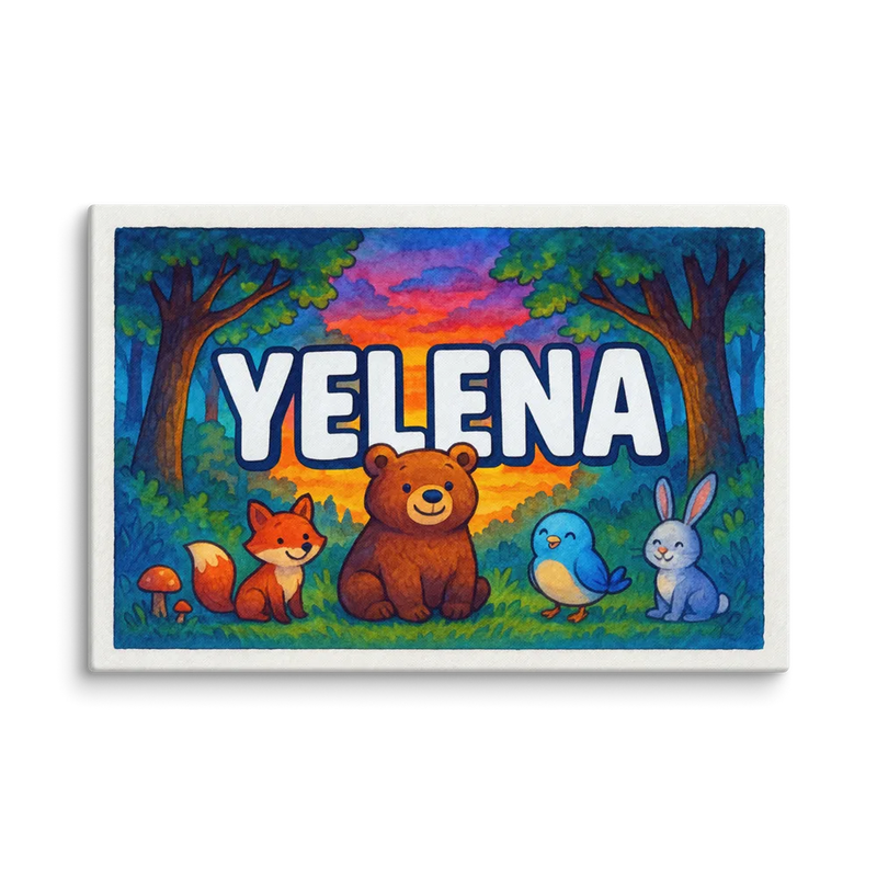 Yelena Name Art - Forest Friends personalized wall print for kids