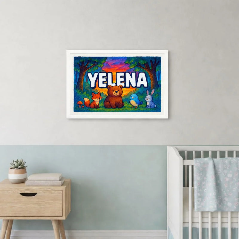 Yelena Name Art - Forest Friends personalized wall print for kids