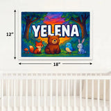 Yelena Name Art - Forest Friends personalized wall print for kids