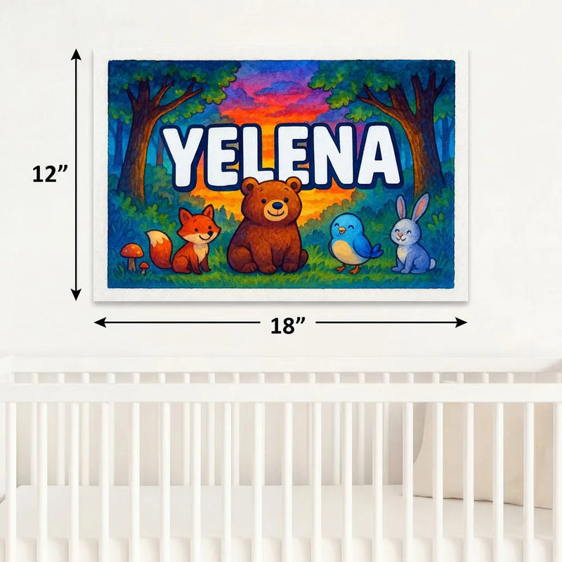 Yelena Name Art - Forest Friends personalized wall print for kids