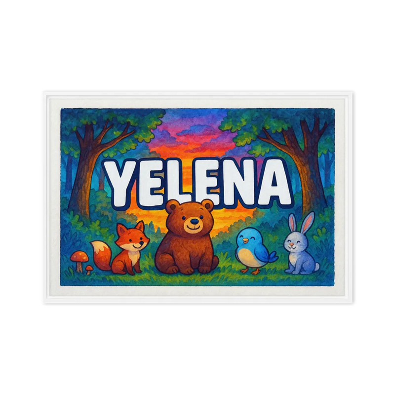 Yelena Name Art - Forest Friends personalized wall print for kids