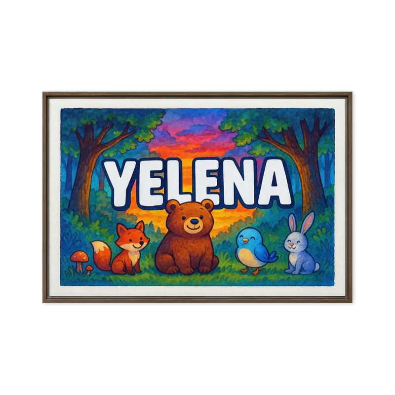 Yelena Name Art - Forest Friends personalized wall print for kids