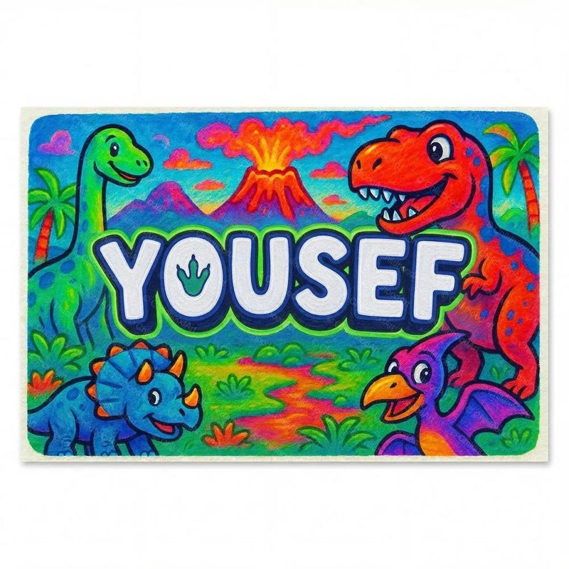 Yousef Name Art - Dinosaur Adventure personalized wall print for kids