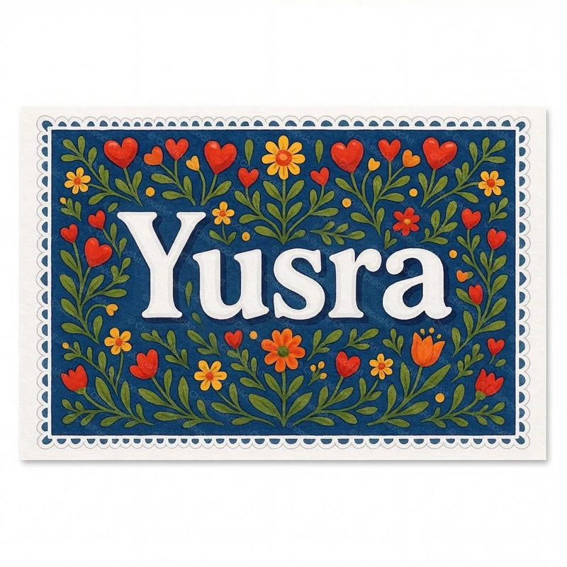 Yusra Name Art - Floral Farmhouse personalized wall print for kids