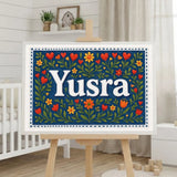 Yusra Name Art - Floral Farmhouse personalized wall print for kids