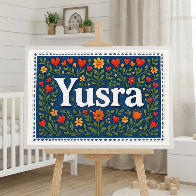 Yusra Name Art - Floral Farmhouse personalized wall print for kids