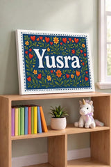 Yusra Name Art - Floral Farmhouse personalized wall print for kids