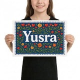Yusra Name Art - Floral Farmhouse personalized wall print for kids