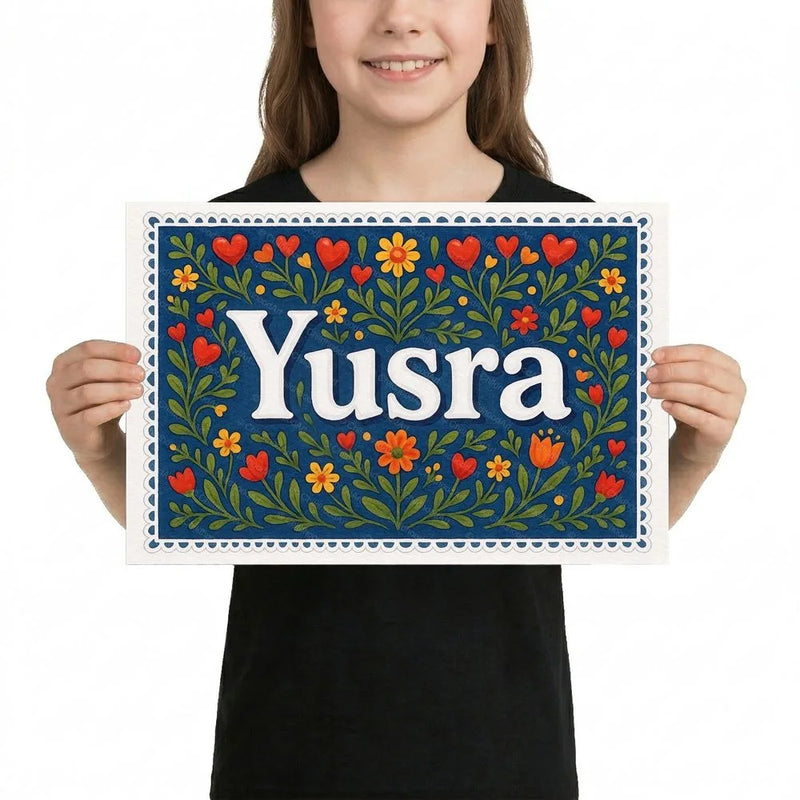 Yusra Name Art - Floral Farmhouse personalized wall print for kids